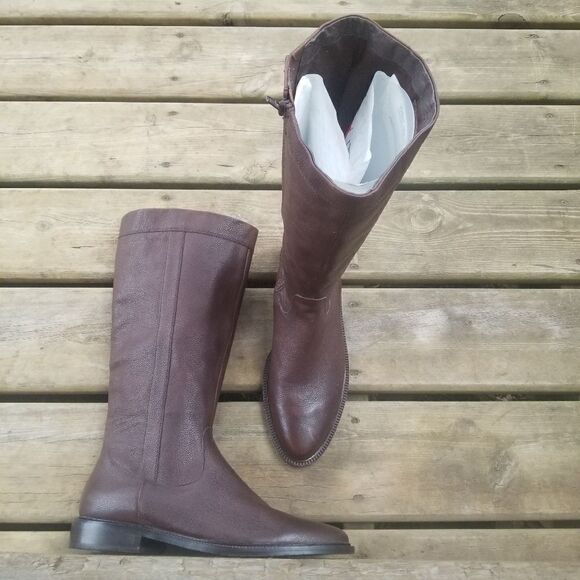 Vintage 90s y2k Eddie Bauer High Definition Brown Leather Equestrian Tall Boots - Picture 1 of 10